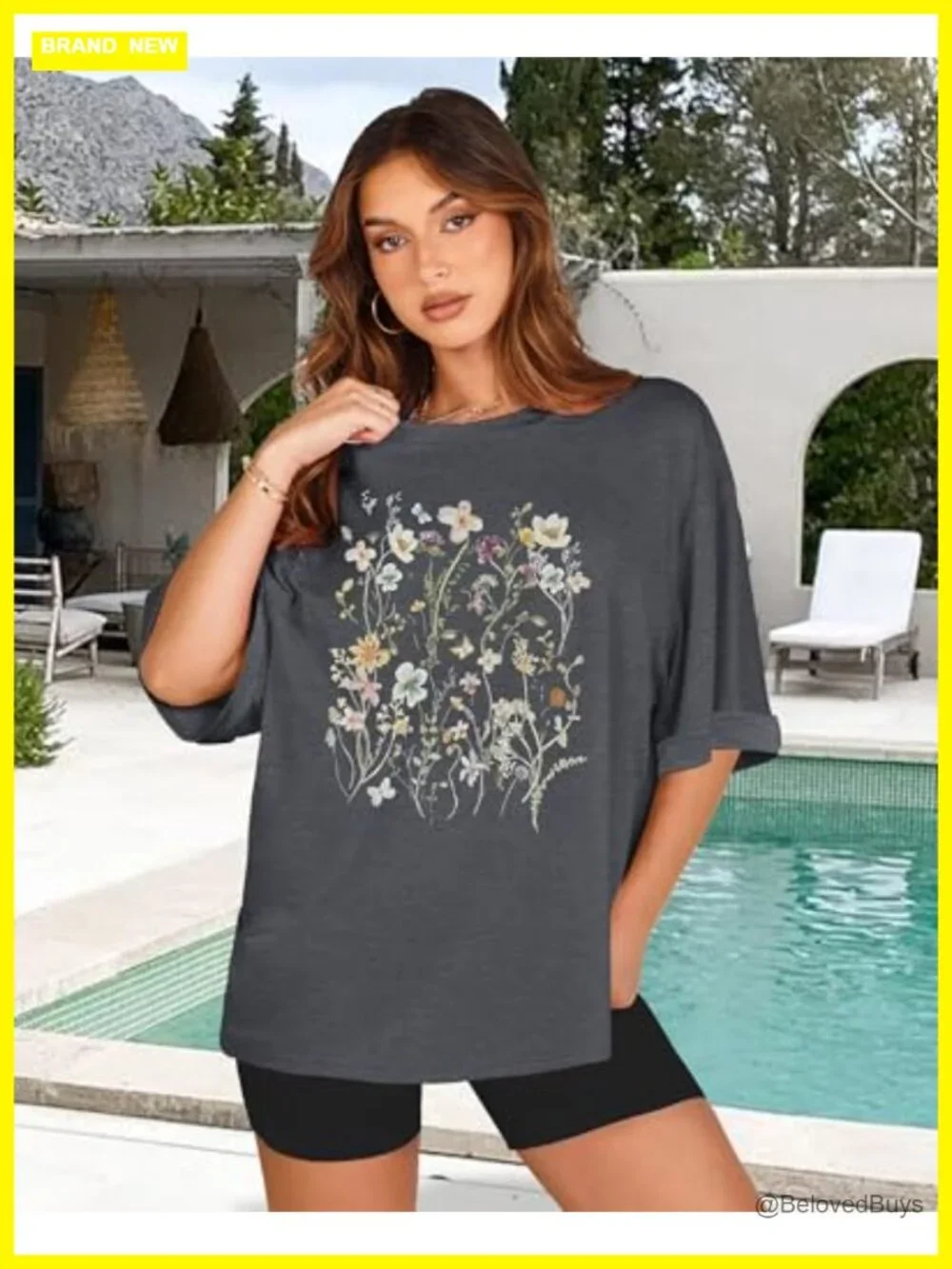Oversized Graphic T-Shirt Women Summer Floral Short Sleeve Casual Top